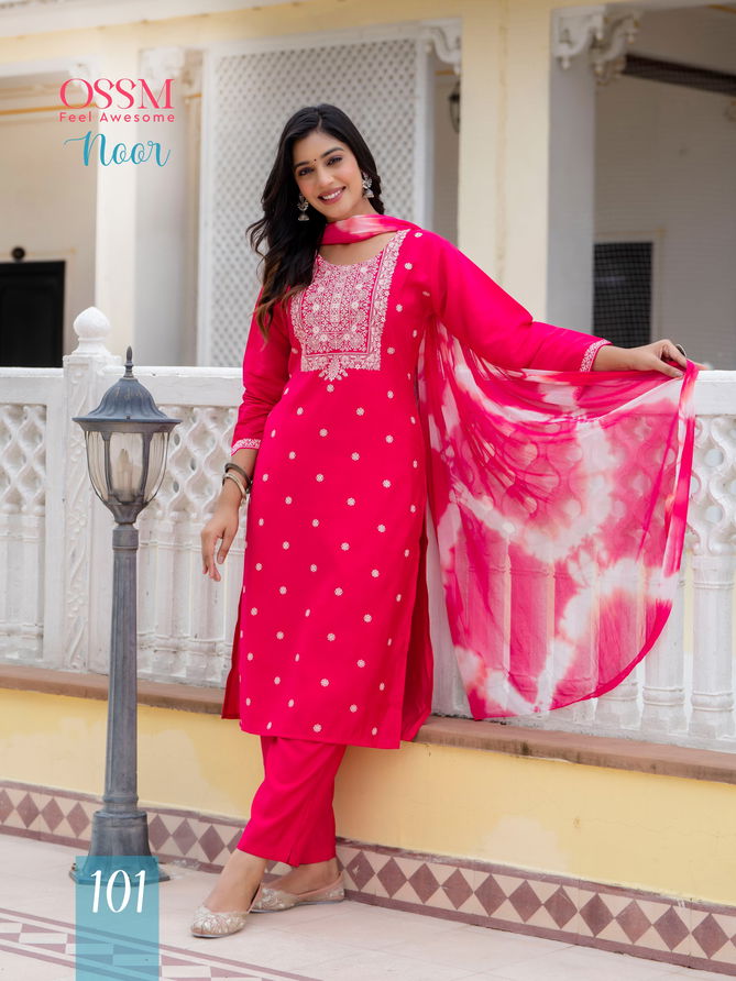 Noor By Ossm Viscose Roman Silk Printed Kurti With Bottom Dupatta Wholesale Shop In Surat